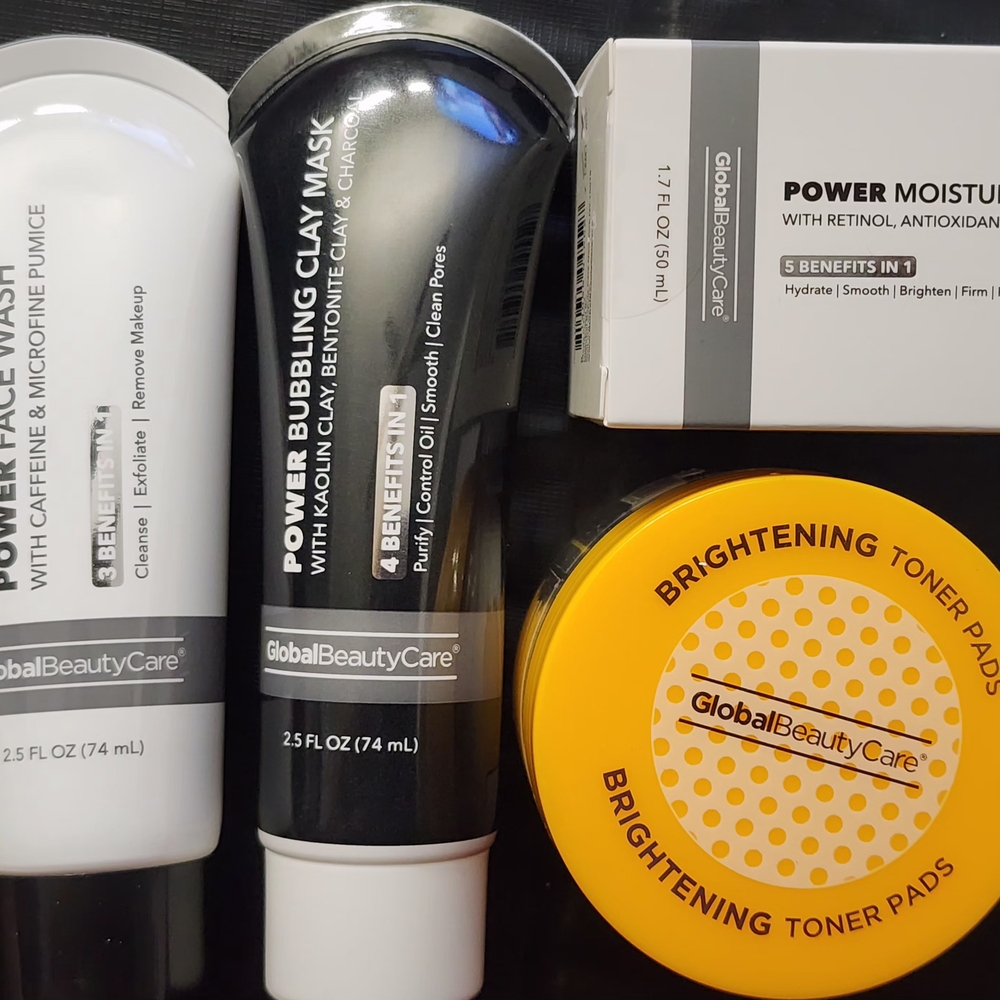Global Beauty Care POWER Face Wash, Clay Mask, brightening pads &Moisturizer 4pc